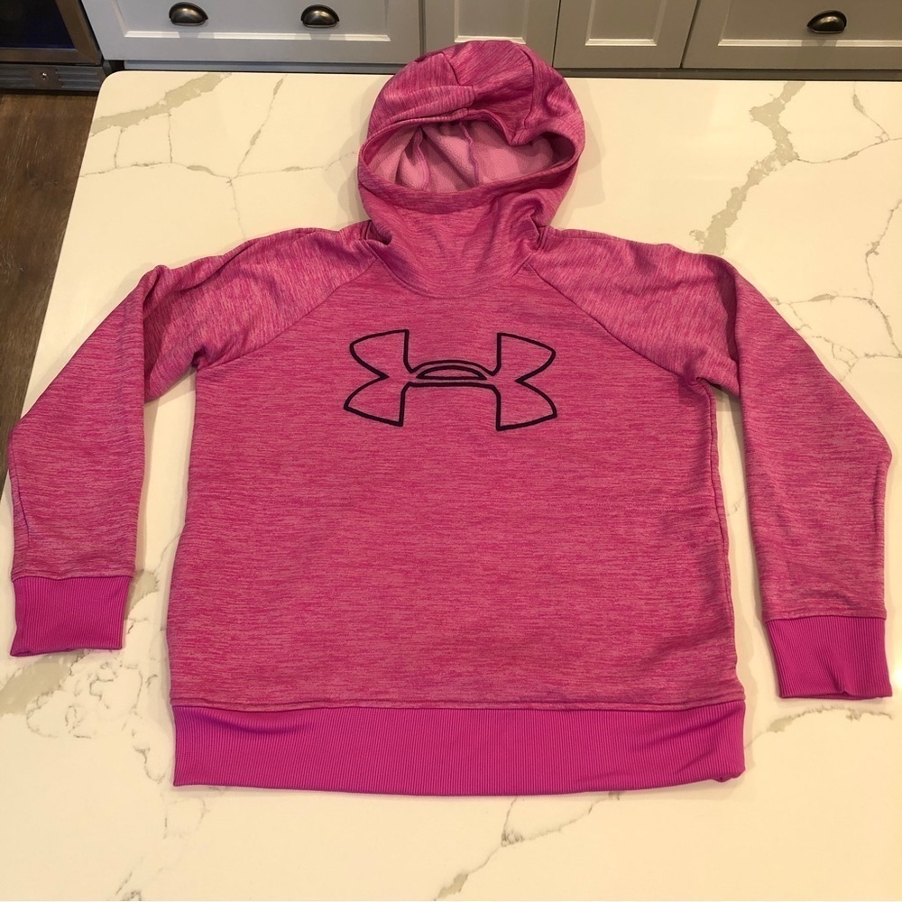 Under Armour Pink Cowl Neck Hoodie Pullover Sweatshirt Pockets Logo Women’s M